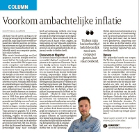 Voorkom ambachtelijke inflatie - Pascal Cuijpers in Dagblad de Limburger, juni 2023