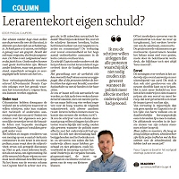 Lerarentekort eigen schuld? - Pascal Cuijpers in Dagblad de Limburger, januari 2024