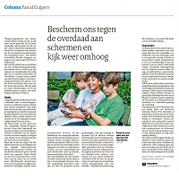 Bescherm ons tegen de overdaad aan schermen en kijk weer omhoog - Pascal Cuijpers in Dagblad de Limburger, mei 2025