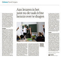 Aan leraren is het juist nu de taak echte kennis over te dragen - Pascal Cuijpers in Dagblad de Limburger, september 2025